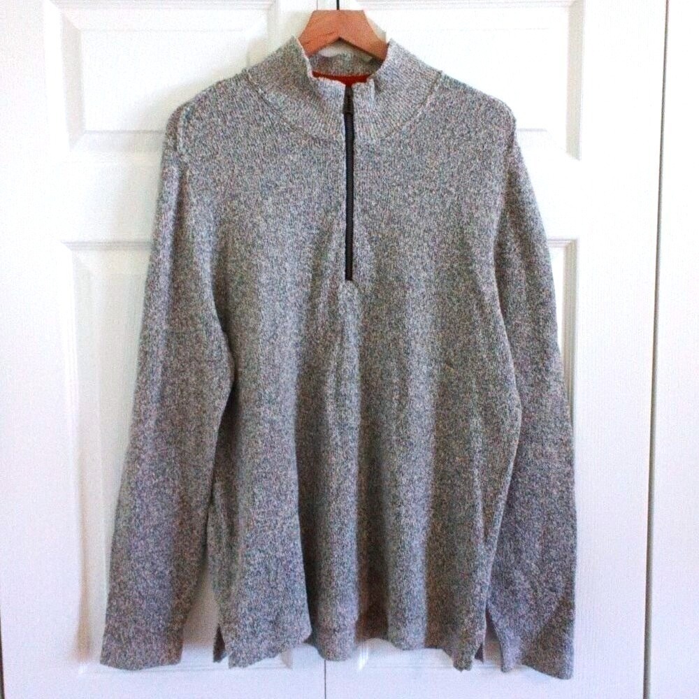 Carbon 2 Cobalt Mens Sweater Grey Size L Quarter Zip Cotton Blend Pullover